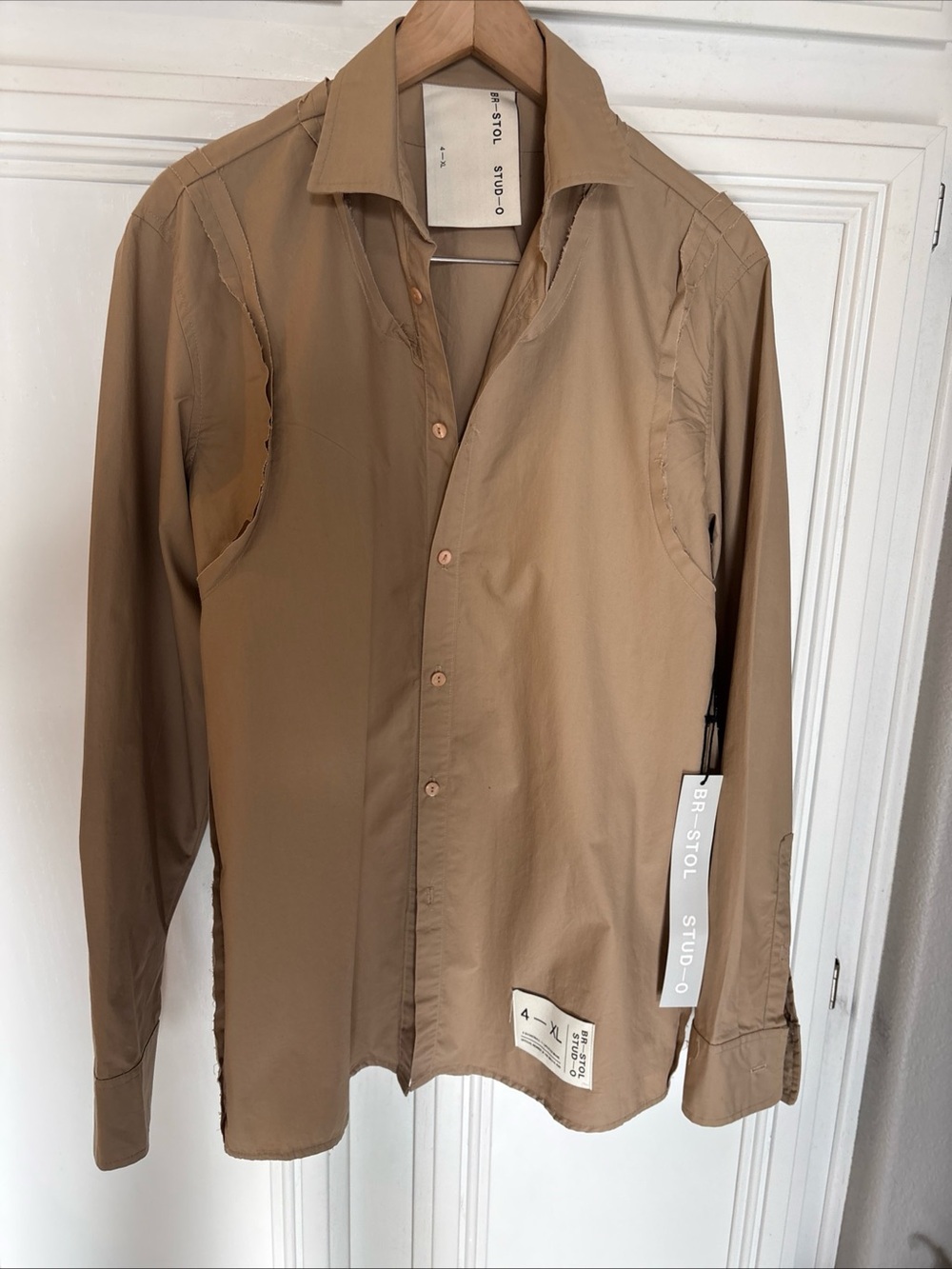 NWT Bristol Studio Shirt XL   Beige Button Up BR-STOL STUD-0 100% Cotton Made LA